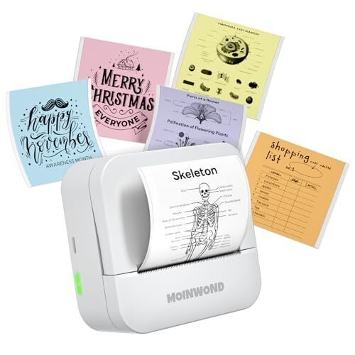 Notebuddy Mini Sticker Printer Doodle Dash Portable Thermal Printer Inkless Pocket Photo Printer Bluetooth for Learning Assistance, Scrapbook Supplies,Journal,Study Notes with Sticker Paper,White