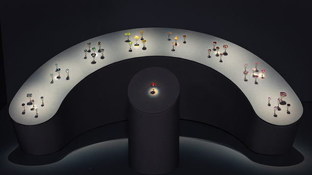 Figure 18. The Winston Red on exhibit with the Winston Fancy Color Diamond Collection in the Winston Gallery of the NMNH. Photo by James Tiller; courtesy of the Smithsonian Institution.