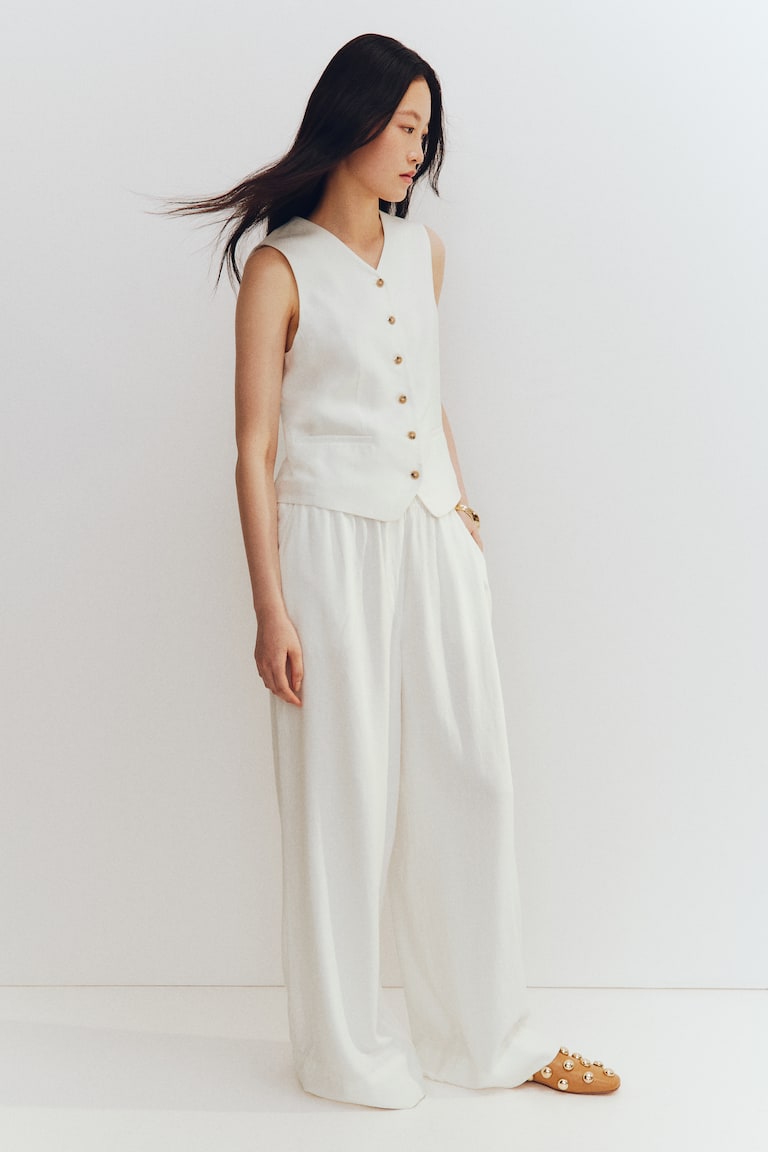 Wide Linen-Blend Trousers