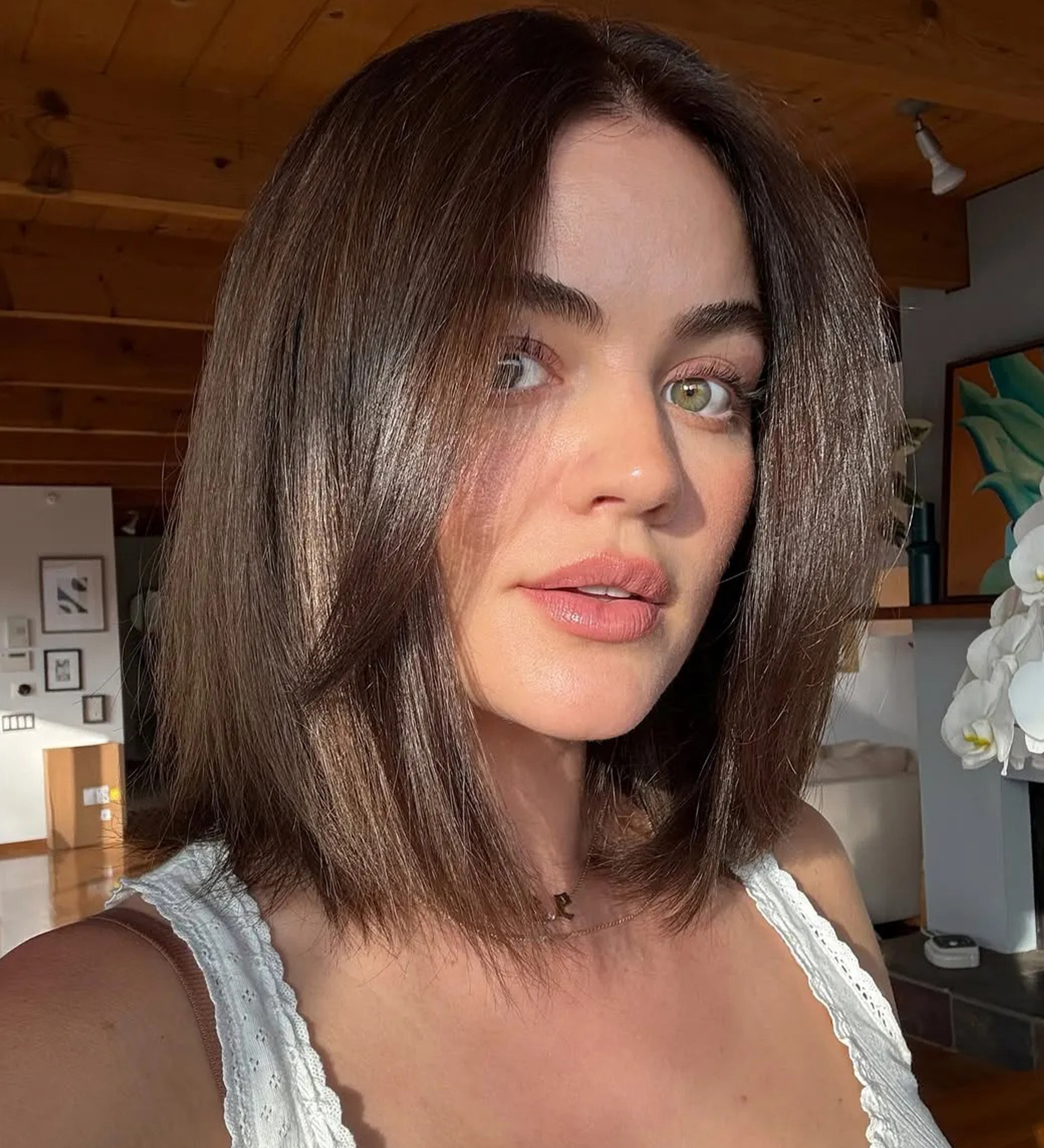 Lucy Hale wearing a textured french bob with a color by Matt Rez