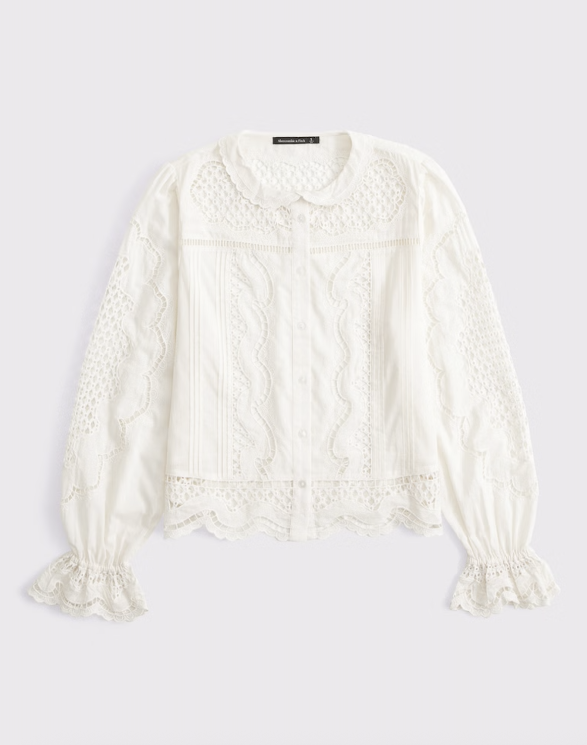 Abercrombie x Kemo Sabe Long-Sleeve Eyelet Lace-Trim Top