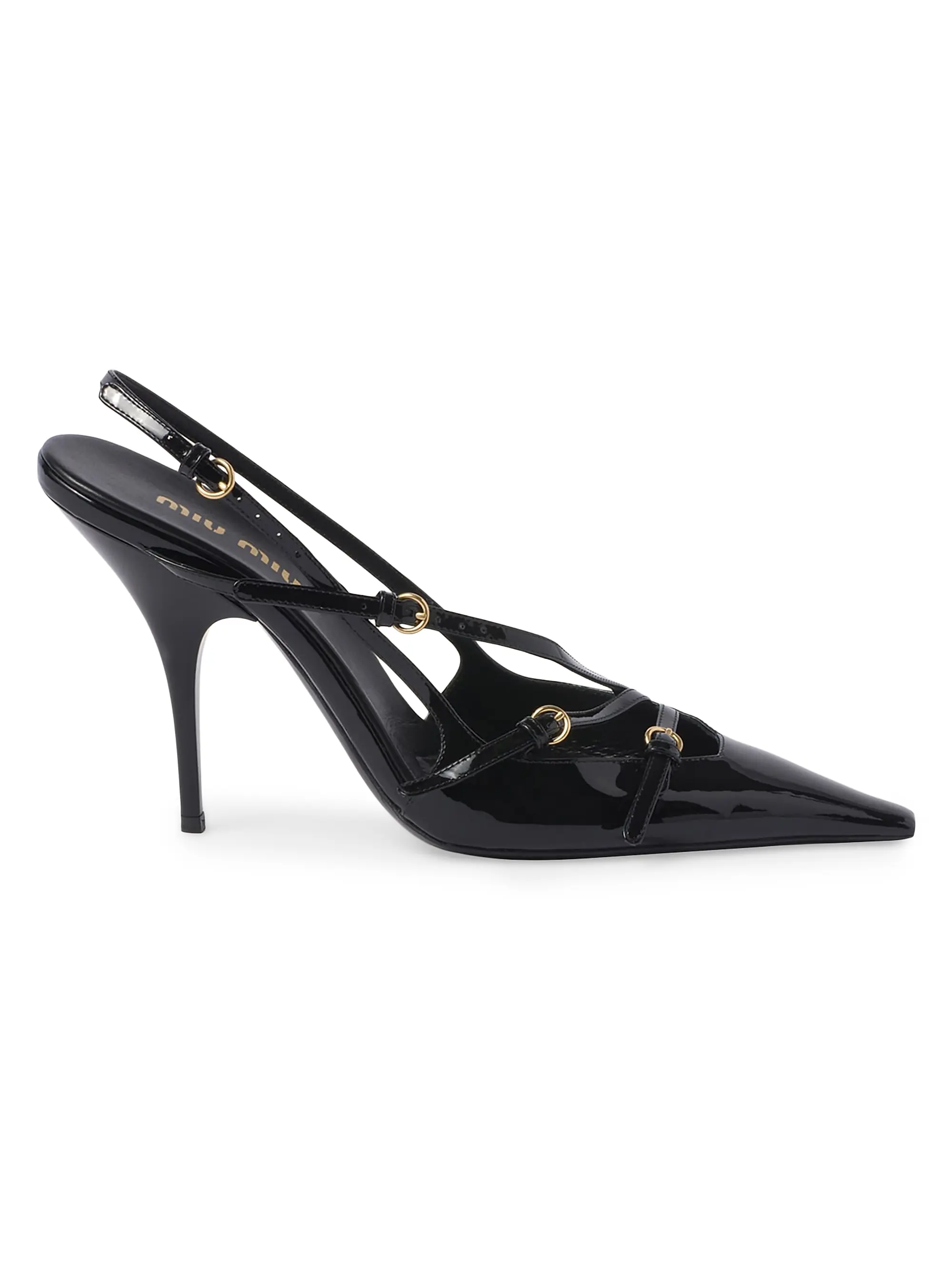 Patent Leather Slingback Pumps With Buckles