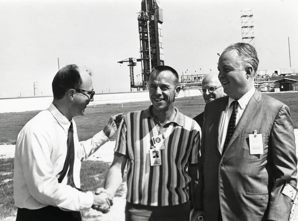 Mayor John F. Collins with Alan Shepard and two unidentified men at Air Force Eastern Test Range, Cape Kennedy (now Cape Canaveral) by Boston City Archives