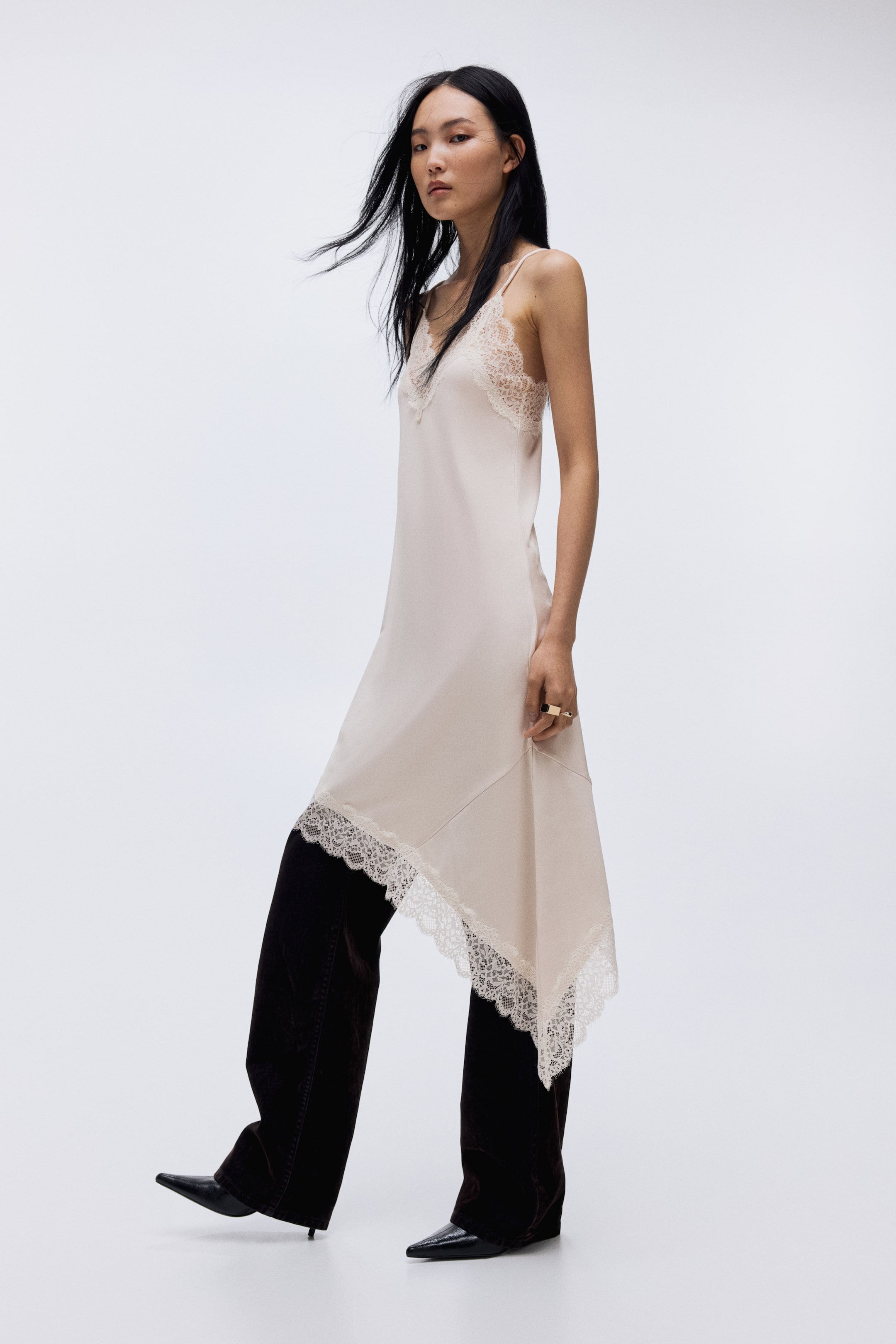 Lace-Trimmed Slip Dress - Dark Brown