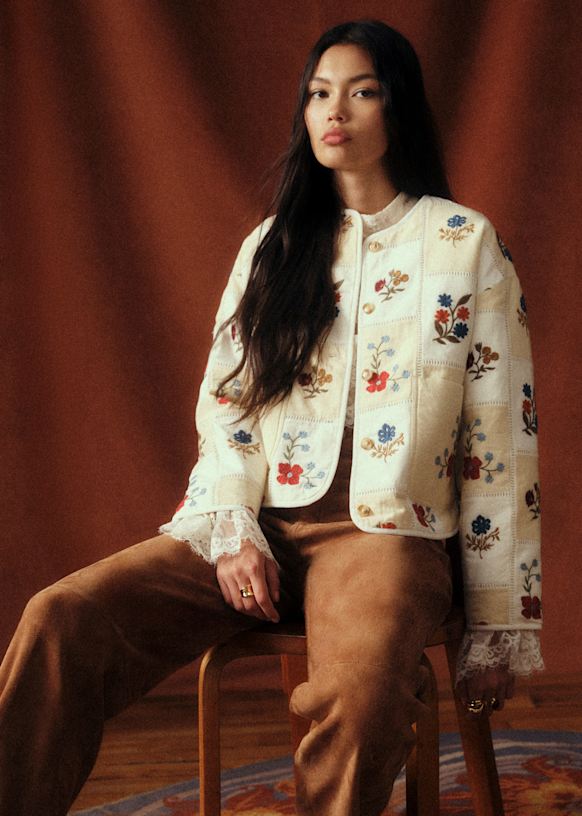 Farelli Jacket - S&eacute;zane X Baziszt - Ecru With Botanical Embroidery - Organic Cotton - S&eacute;zane