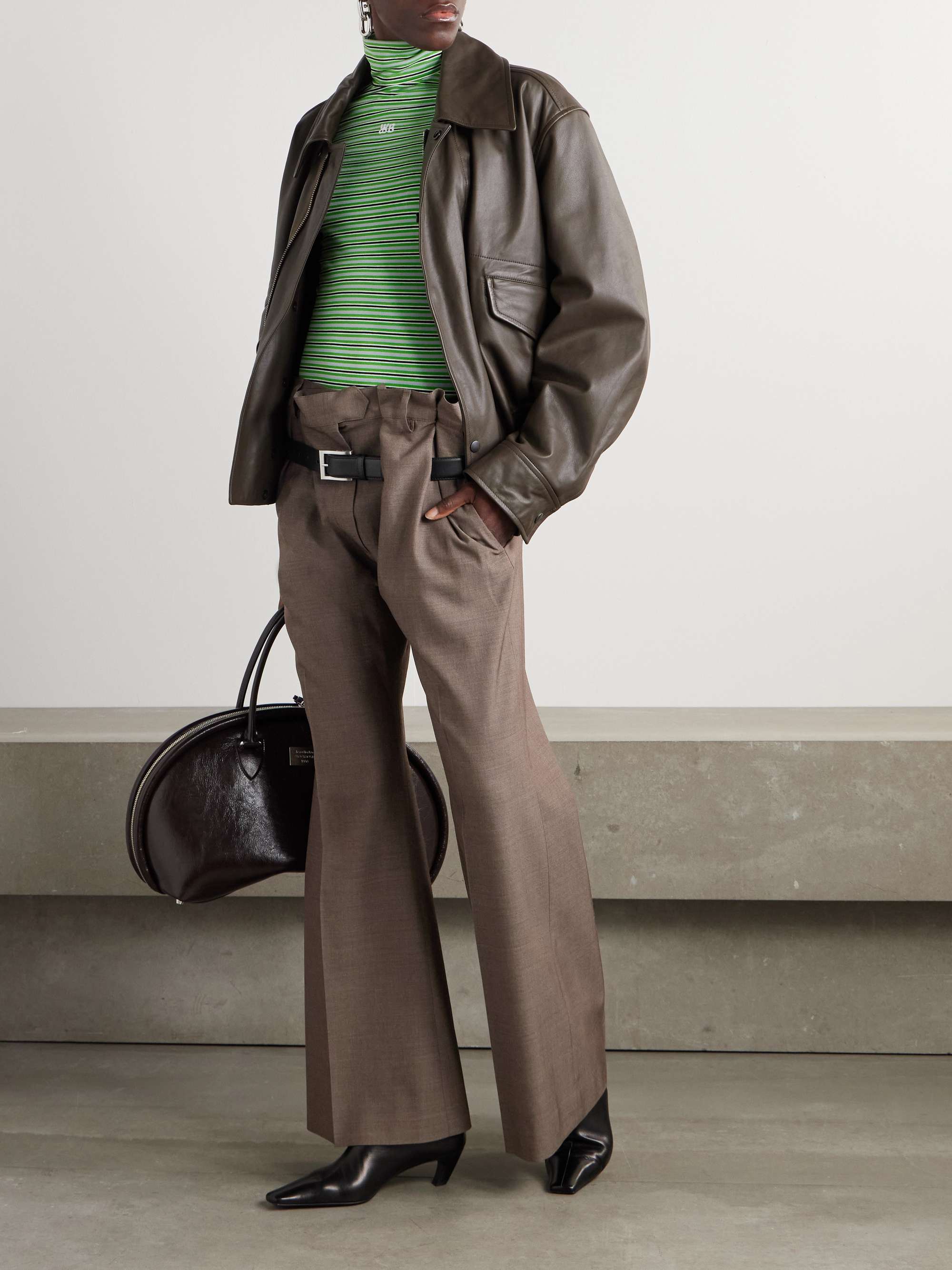 Belted Wool Wide-Leg Pants