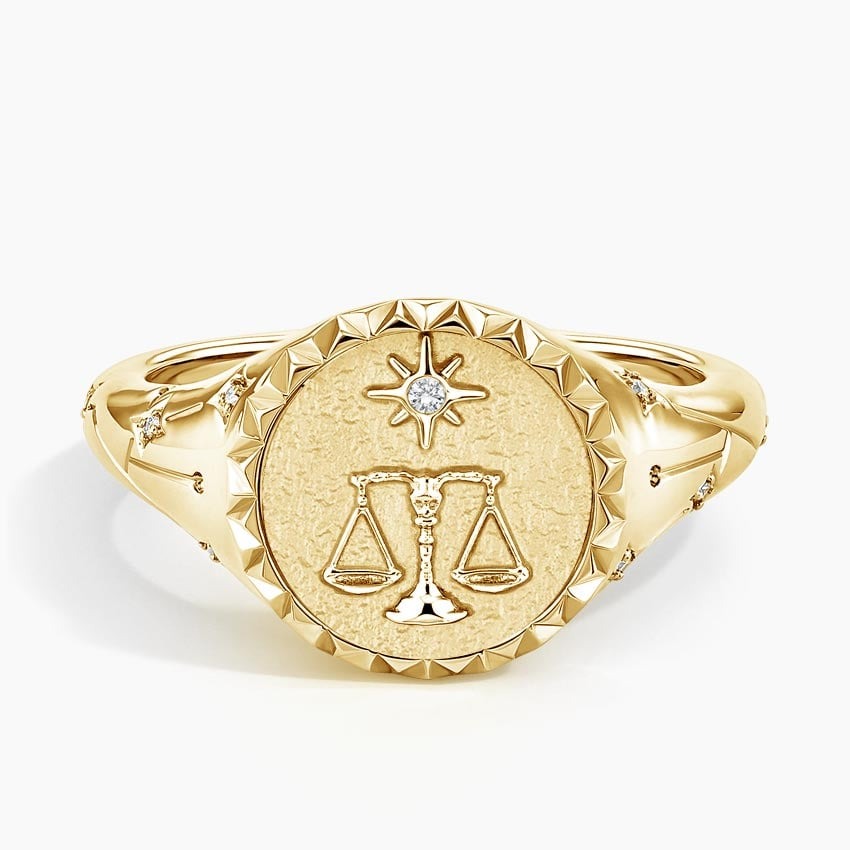 Brilliant Earth Libra Zodiac Diamond Signet Ring in 14K Yellow Gold
