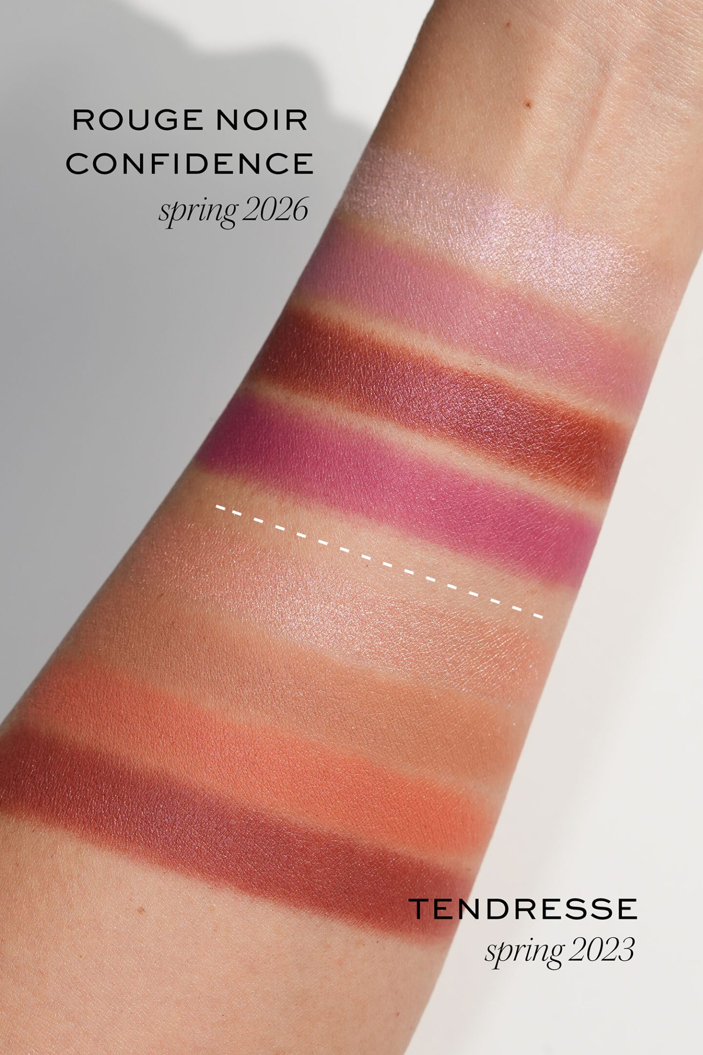 Chanel Spring 2026 Rouge Noir Confidence Eyeshadow and Blush Palette swatches vs Tendresse