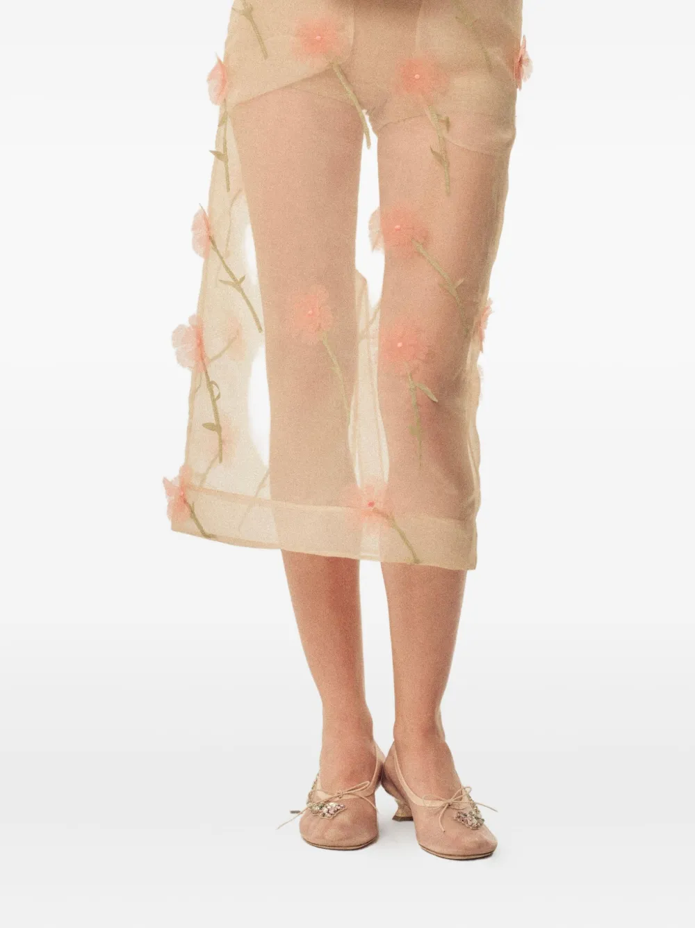 Simone Rocha Floral-Embellished Organza Midi Skirt | 10