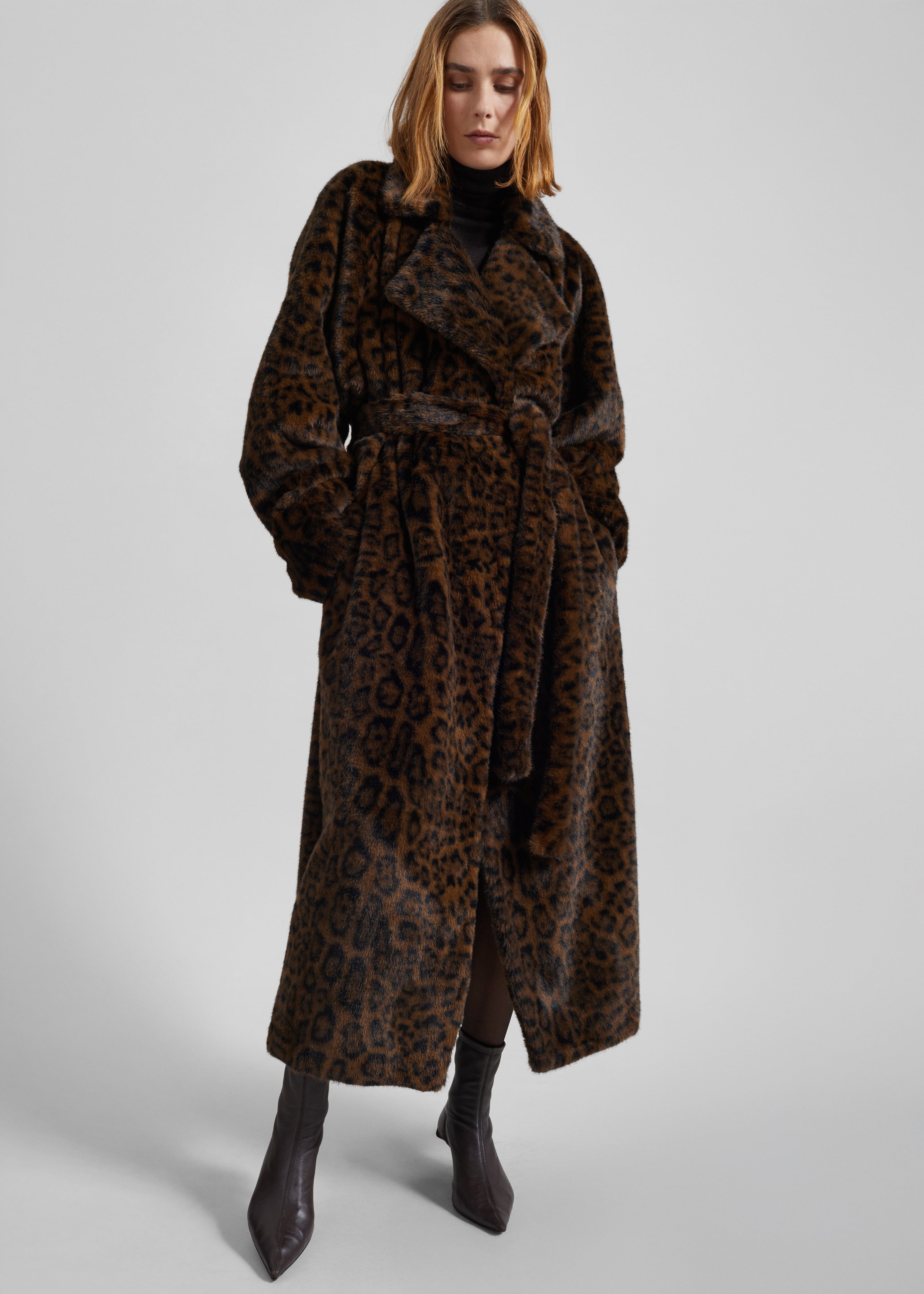 Cadence Faux Fur Long Coat - Leopard Brown